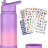 Mininoo Kids Water Bottle for School, 16oz Stainless Steel Insulated Water Bottle Kids with Straw Lid for Girls, Boys (Purple/Pink)