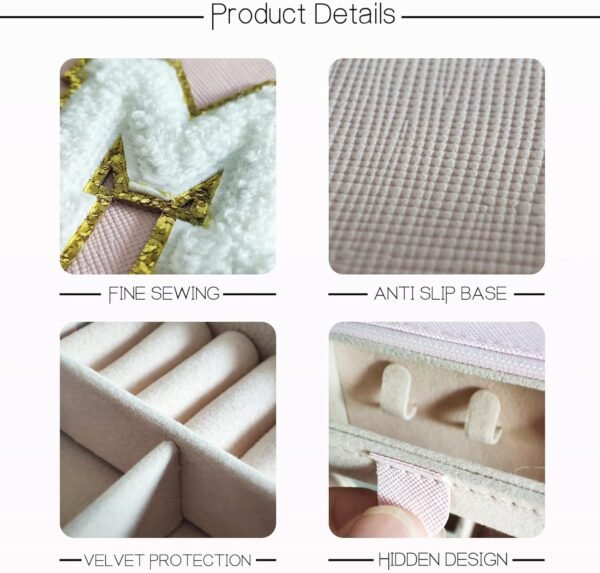 Travel Jewelry Case Organizer, Gifts for Women Teen Girls Initial Jewelry box with Mirror Vacation Beach Essentials Ring Necklace Earring Organizer Box (V) - Image 4