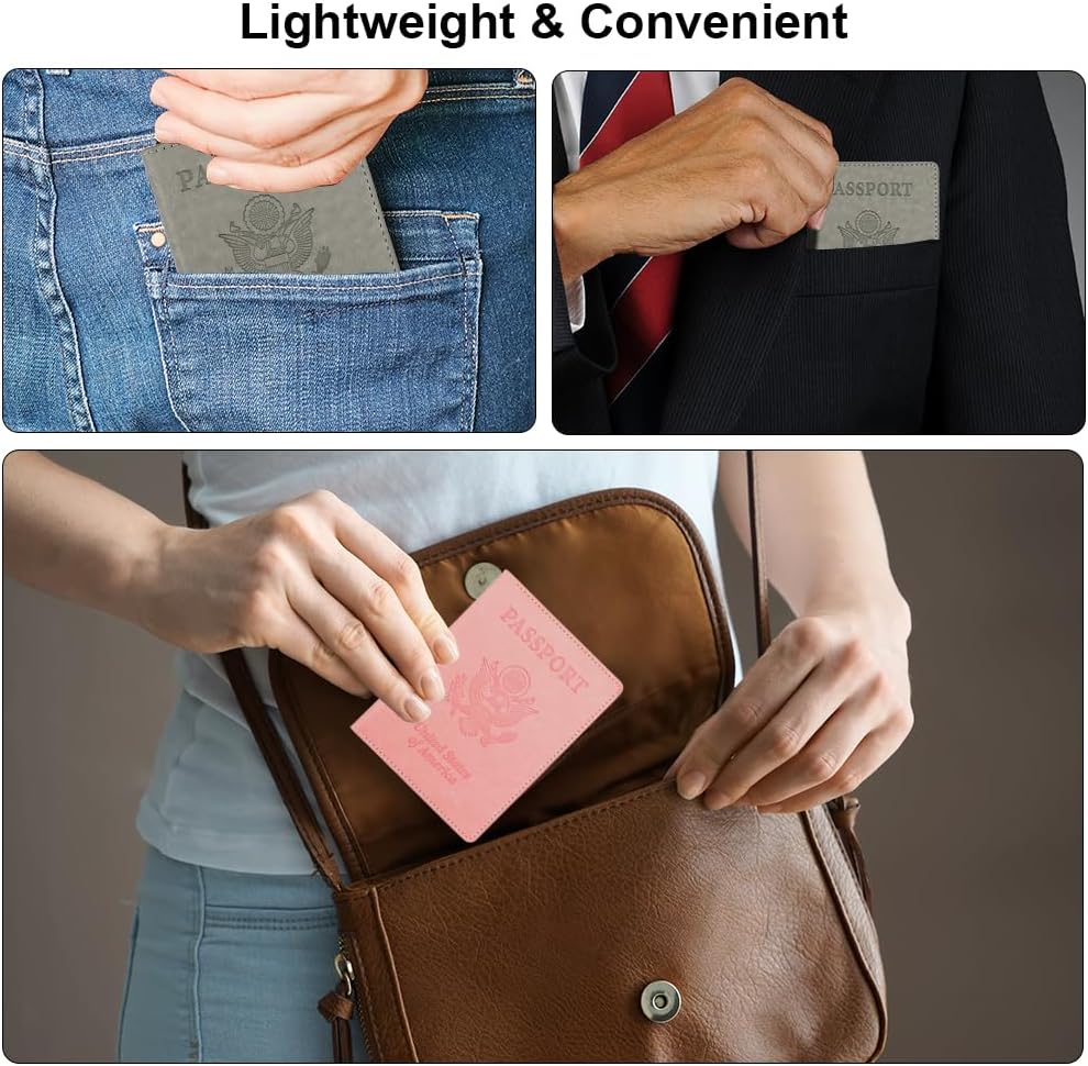 Passport Holder, Passport Cover, Passport Holder for Women, 2 Pack Travel Passport Wallet, Leather Passport Case, Passport Protector International Travel Must Haves Accessories, Grey+Pink - Image 5