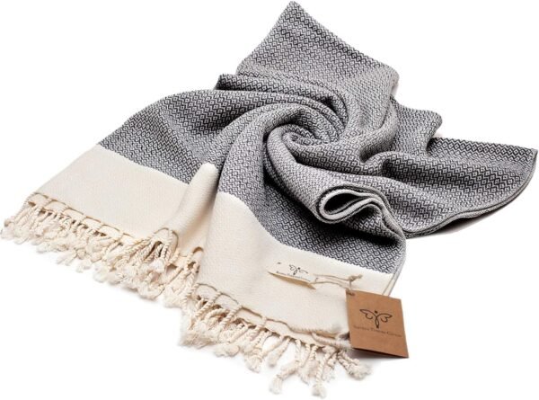 SMYRNA TURKISH COTTON Throw Blanket Vintage Series, 50x60 inch, Outdoor Blankets, Throws and Blankets for Couch, Sofa, Bed, Chair, Beach Picnic, Travel Boho Turkish Blanket Throw, Gray - Image 5
