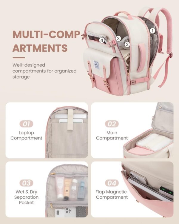 LOVEVOOK Pink Cute Travel Backpack For Teenager Girls, College Student School Backpack Bookbag Essentials, TSA 40L Large Carry On Backpack Flight Approved Personal Item Travel Bag, 17" Laptop Backpack - Image 4