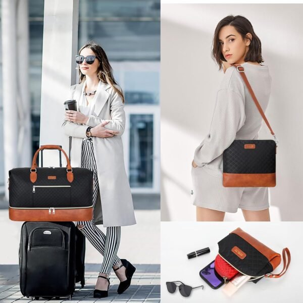 Weekender Bag for Women, Travel Duffel Bag Carry On Overnight Bag with Shoe Compartment Large Nylon Travel Weekend Tote Bag - Image 2