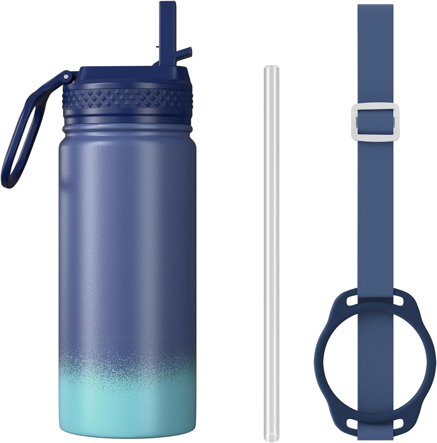 Kids Water Bottle, Leak-proof Kids Cup With Straws Lids, Stainless Steel Vacuum Double Wall Insulated cup, Kids Water Bottle for School, 12oz-16oz (deep blue and green)
