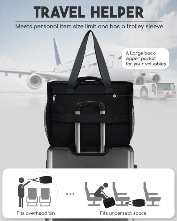 Black Utility Tote Bag with Pockets Large Tote Bag with Compartments for Women Zipper Tote Bags for School Travel Work Shoulder Tote Bag for Everyday Tote Bag with Water Bottle Pocket Women Gift Ideas - Image 6