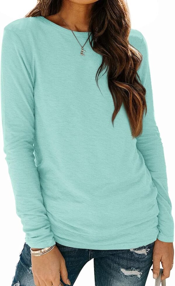 ATHMILE Womens Long Sleeve Round Neck Shirts Basic Tee Casual Top Fall Trendy Tunic Outfits Fitted T Shirts
