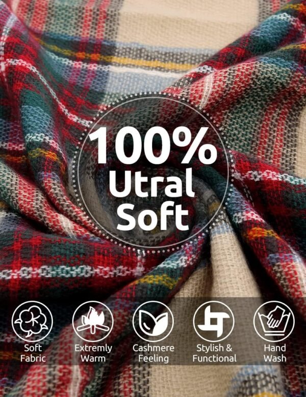 Women's Plaid Blanket Winter Scarf Warm Cozy Tartan Wrap Oversized Shawl Cape - Image 3