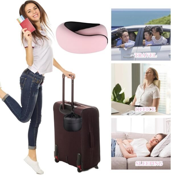Fly Neck Pillow,Travel Neck Pillows for Airplanes, Neck Pillow Airplane,Travel Pillow, 100% Pure Memory Foam Travel Neck Pillow for Sleeping Adult Travel Pillow Pink - Image 2