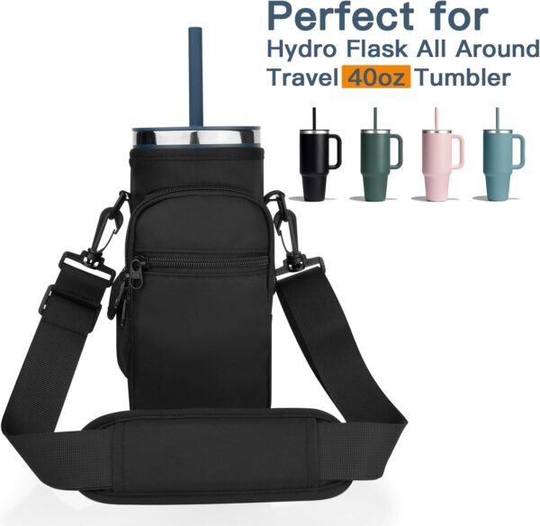 Xxeciz Water Bottle Carrier Bag for Hydro Flask Travel 40/32 oz Tumbler with Phone Pocket, Nylon Water Bottle Holder with Strap Water Bottle Sling Pouch for Hydro Flask Cup Accessories - Image 2