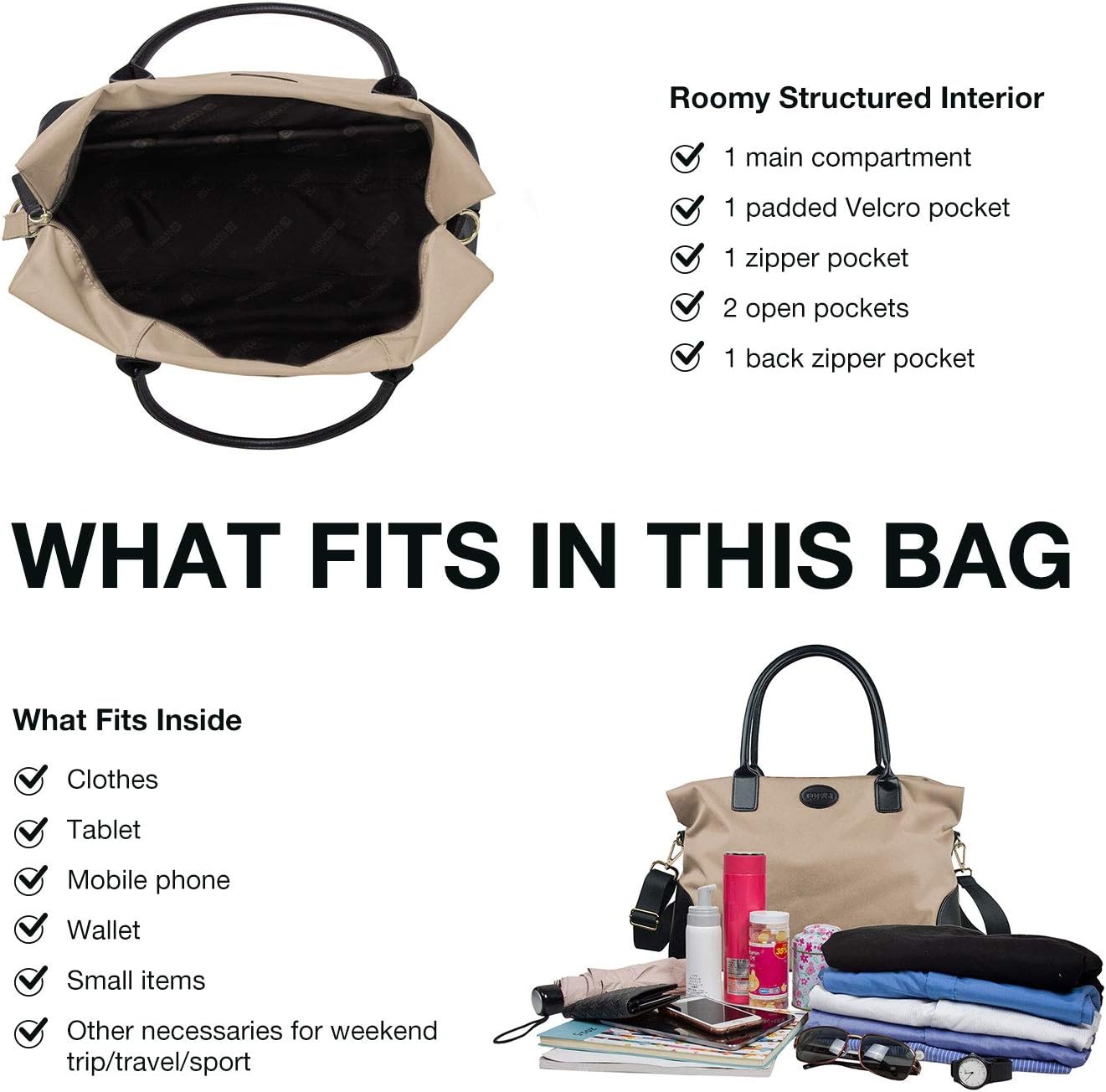 ECOSUSI Duffle Bag Weekender Bag Nylon Overnight Bag Travel Tote Carry On Bag with Trolley Sleeve for Travel, Sports - Image 3