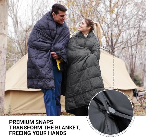 KingCamp Camping Blanket Lightweight, Multifunctional Warm Puffy Outdoor Blanket with Snap Button, Water Repellent, Backpacking Quilt for Travel, Airplane, Hiking, Picnic - Image 3