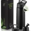 SipX™ Triple-Insulated Stainless Steel Water Bottle 25oz. With 3 Lids, BPA-Free Reusable Insulated Water Bottle Keeps Cold 24 Hours, Metal Water Bottle Made Of Sustainable Material For Hiking & Biking