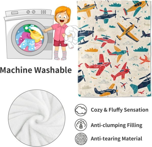 Airplane Blanket Aviation Adventure Colorful Planes and Clouds Throw Blankets Gifts for Kids Boys Lightweight Soft Fleece Cozy for Sofa Couch Bed Room Travel Birthday Party Decor 50x60in - Image 4