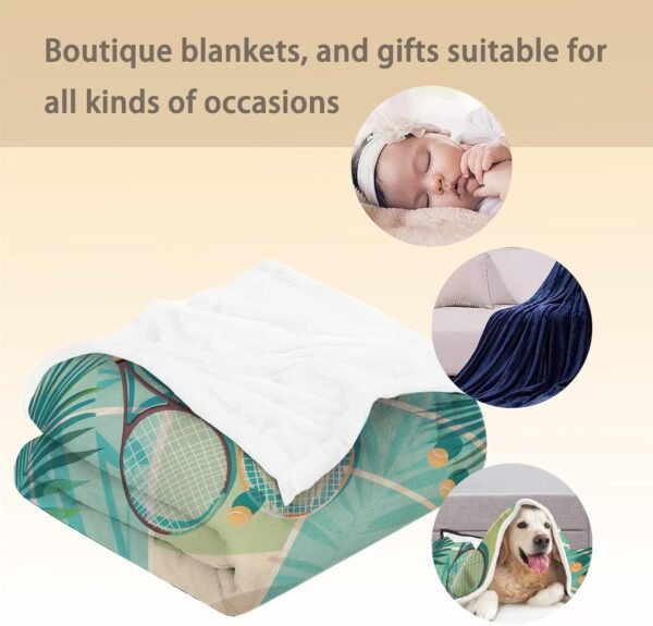 Tennis Racket & Ball Blanket | Soft Warm Fuzzy Lightweight Flannel Throw Blanket Perfect for Couch, Bed, Decor, Travel & Outdoor Use, Cozy Blankets for Adults Kids 60×50 in - Image 5