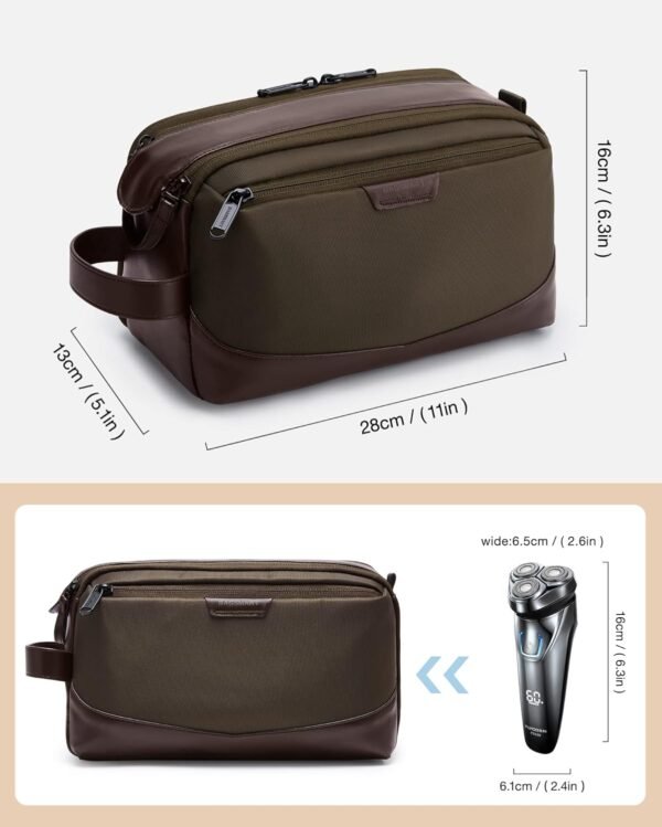 BAGSMART Toiletry Bag for Men, Large Travel Toiletry Organizer, Dopp Kit Water-resistant Shaving Bag for Toiletries Accessories - Brown - Image 6