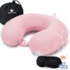 Travel Pillow, Cooling Neck Pillow Airplane Memory Foam with Sleep Mask Earplugs, Soft & Support Airplane Pillow for Travelling Plane Car Train Home Use, Pink