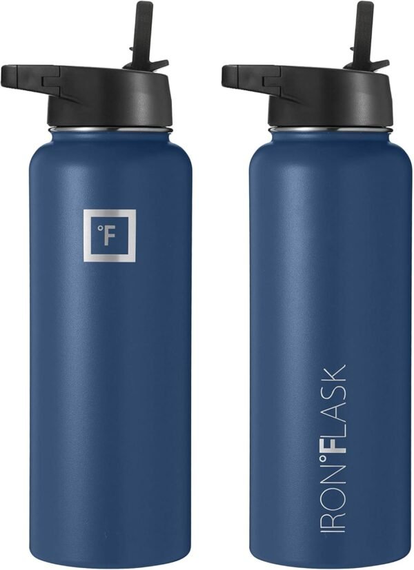 IRON °FLASK Sports Water Bottle - Wide Mouth with 3 Spout Lids - Stainless Steel Gym & Outdoor Bottles for Men, Women & Kids - Double Walled, Insulated Thermos, Metal Canteen - Twilight Blue, 40 Oz - Image 3