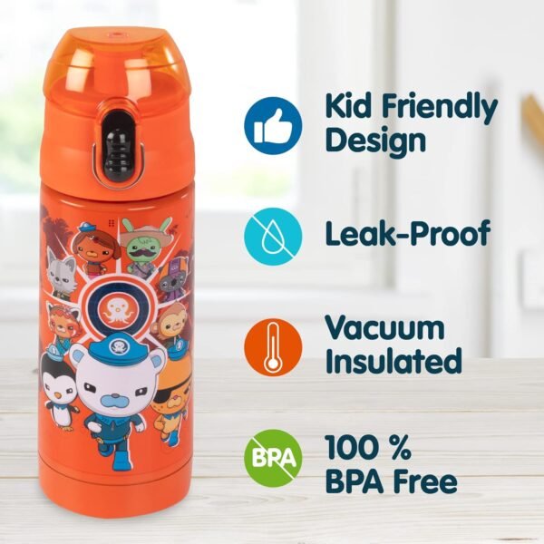 Octonauts Above & Beyond Orange Stainless Steel 13 oz Insulated Water Bottle for Kids - Spill Proof Lid, Easy to Use, Reusable - Keep Liquids Hot/Cold For Hours -Perfect for Travel, School, On-The-Go - Image 2