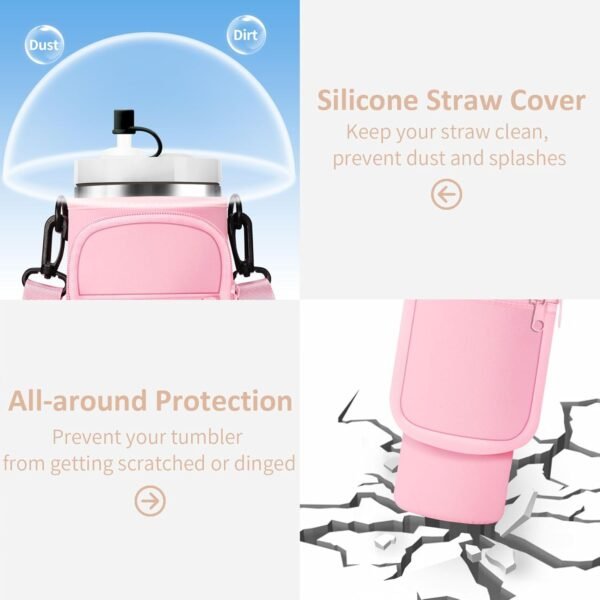 Water Bottle Carrier Bag with Strap for Stanley 40/30 oz Tumbler Neoprene Insulated Cup Holder Sleeve with Phone Pocket & Straw Cover for Stanley Cup Accessories - Image 5