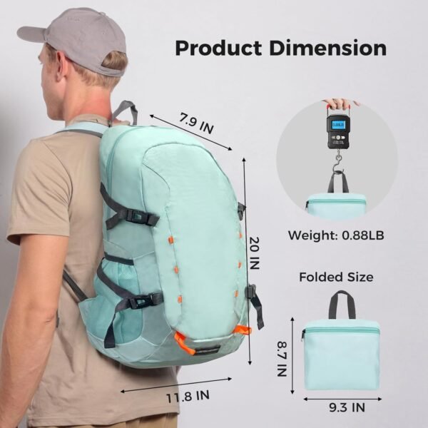 Hiking Backpack,40L Travel Backpacks for Men Women,Water Resistant Ultra Lightweight Foldable Packable Camping Daypack,Light Blue - Image 2