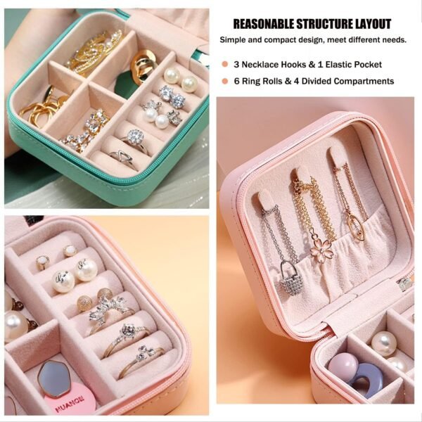 MODENGKONGJIAN Mini Jewelry Travel Case, PU Leather Travel Jewelry Organizer Box, Small Portable Portable Jewellery Storage Holder for Womens Rings Earrings Necklaces Bracelets (Navy Blue) - Image 3