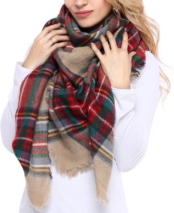 Women's Plaid Blanket Winter Scarf Warm Cozy Tartan Wrap Oversized Shawl Cape