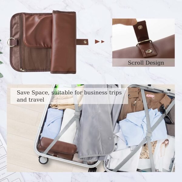 JIABEIUS Travel Toiletry Bag for Men, Water-Resistant PU Leather Compact Roll Mens Toiletry Bag, Hanging Toiletry Bag for Travel Essentials - Image 4