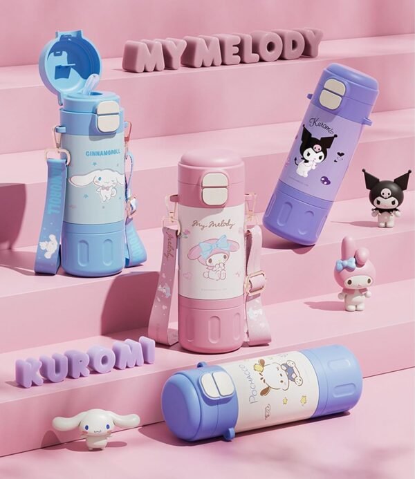 Melody Stainless Steel Insulated Water Bottle with Strap (Spout & Straw) 480ml - Pink - Image 7
