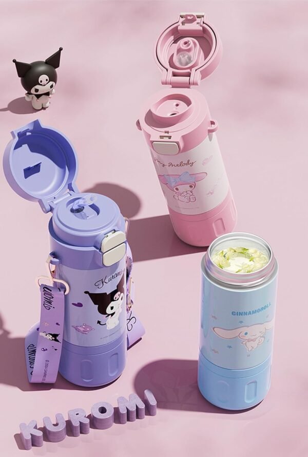 Melody Stainless Steel Insulated Water Bottle with Strap (Spout & Straw) 480ml - Pink - Image 6