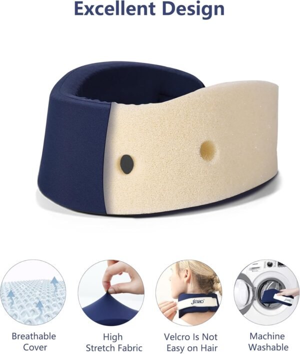 Neck Brace for Pain Relief & Sleep Apnea - 2024 Upgrade Washable Silicone Cervical Collar for Neck Pain and Support, Anti-Snoring Neck Brace for Sleeping (Dark Blue, 3.35 inch Height) - Image 4