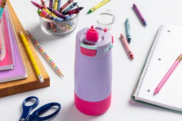 Ello Kids Colby 12oz Stainless Steel Insulated Water Bottle with Straw and Built-In Silicone Coaster Carrying Handle and Leak-Proof Locking Lid for School Backpack, Lunchbox, and Outdoor Sports - Image 2