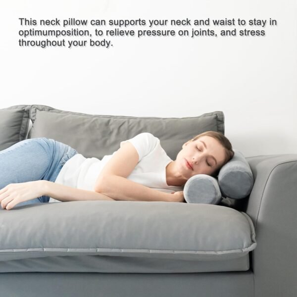 Neck Pillow Memory Foam Cervical Round Roll Pillows for Pain Relief Firm Neck Brace Lumbar Pillow Grey 13.3 x 4.7 Inches - Image 7