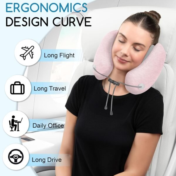 Noise-Canceling Travel Neck Pillow with 25 dB Noise Reduction, All-Round Neck Support, Suitable for Office, Home and Travel(Pink, Small Size) - Image 6
