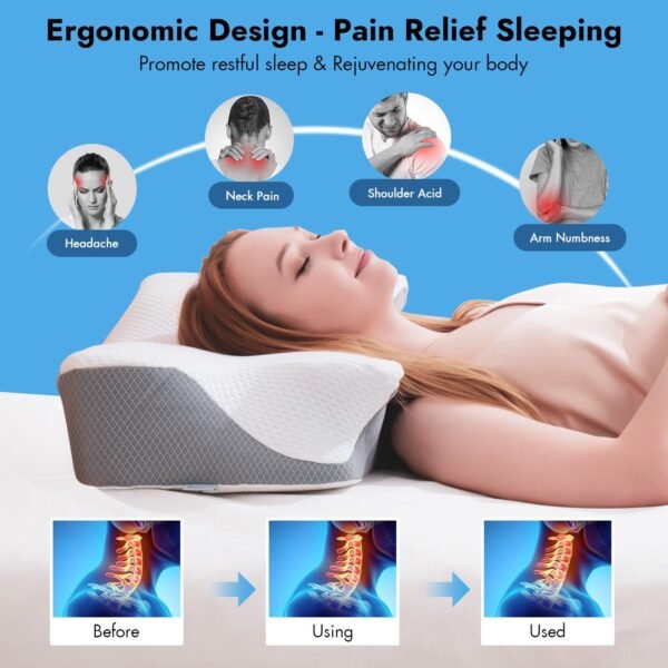 Anvo Cervical Pillow for Neck Pain Relief - Memory Foam Pillows for Neck and Shoulder Pain, Ergonomic Pillows for Pain Relief Sleeping - Neck Pillow for Side Back & Stomach Sleeper - Grey Firm
