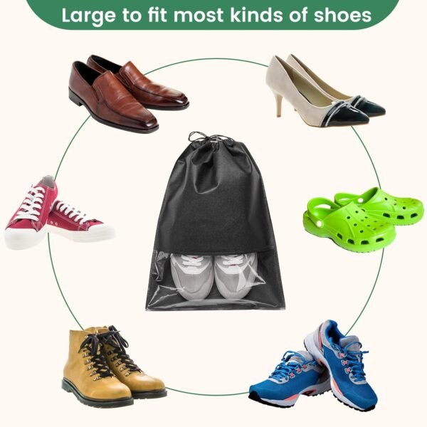 Shoe Bags for Travel - 14 Pack Portable Shoe Bag for Packing Shoe Travel Bag for Storage Large Shoe Organizers Storage Pouch with Visible Window & Rope for Men and Women - Black - Image 4
