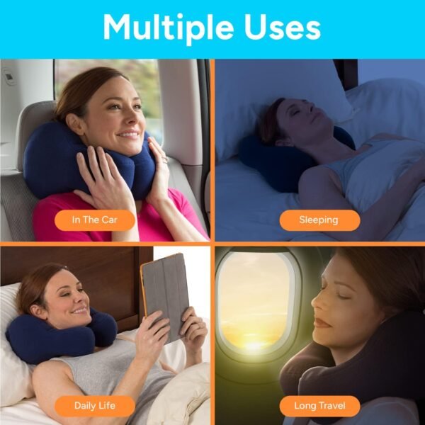 SunnyBay Travel Neck Pillow for Airplanes, Car & Chair - Ultimate Sleeping Accessories for Traveling - Neck Support and Pain Relief - Original Pillows for Chemo Patients (Navy Blue, Medium) - Image 5