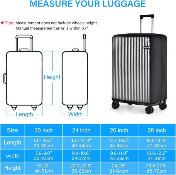 oscaurt Luggage Cover Clear Travel Suitcase Protector No Disassembly Suitcase Covers for Luggage 24 inch Transparent PVC Luggage Protector with Zipper - Image 3