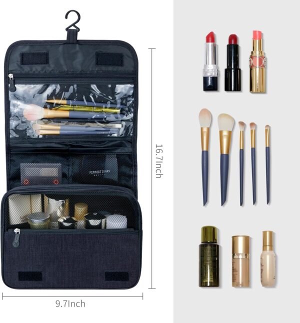 Large Capacity Toiletry Bag Travel Bag with Hanging Hook for Men and Women Waterproof Travel Cosmetic Bag Bathroom Storage Bag for Brushes Set,Full-Sized Shampoo,Toiletries,Accessories-Black - Image 4