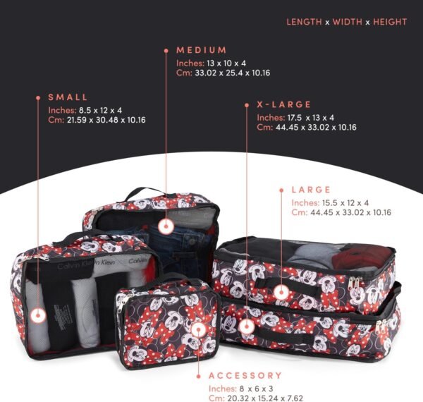 Disney Minnie Mickey Stitch Packing Cubes - 5 Piece Packing Organizer Set - Travel Essentials - Packing Cubes 5 Piece Set - Image 2