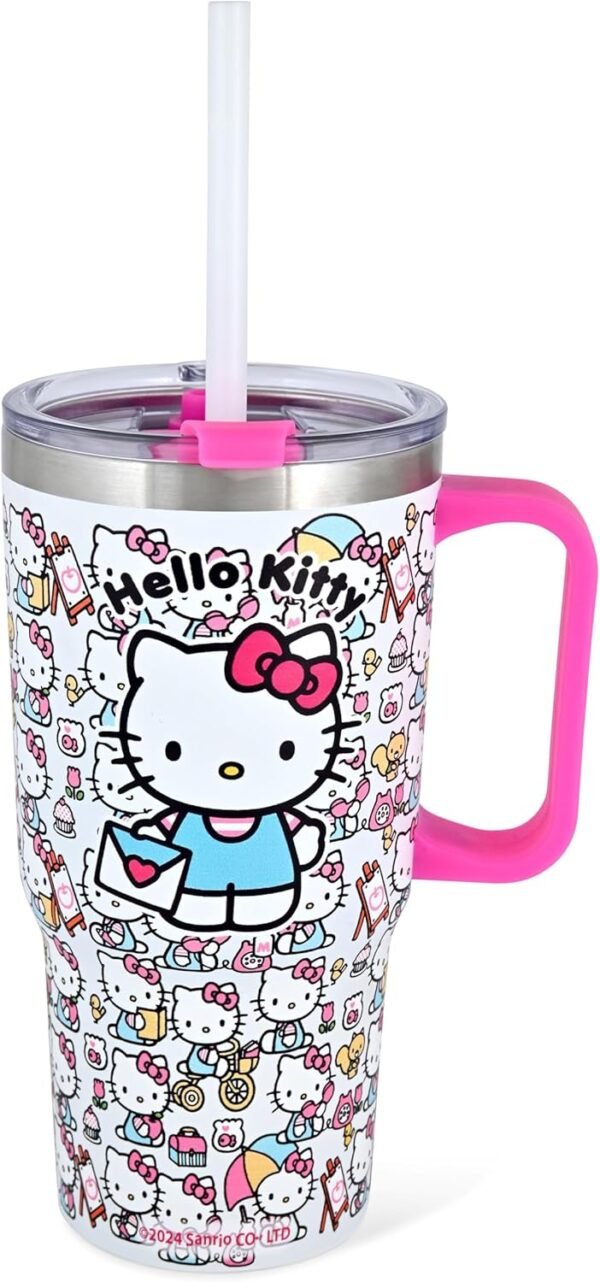 Sanrio Hello Kitty Insulated Stainless Steel Water Bottle with Straw | 20 Oz Insulated Water Bottle | Kids Water Bottle Thermos for Girls, Boys, Unisex