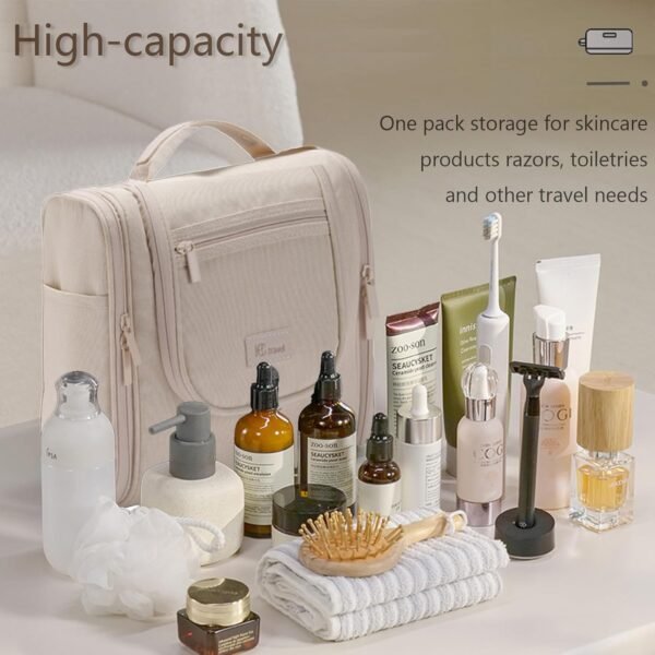 Hanging Travel Toiletry Bag for Women and Men Travel Makeup Bag Cosmetic Organizer Bathroom & Shower Organizer Kit for Accessories, Cosmetics, Travel Essentials (Beige) - Image 2