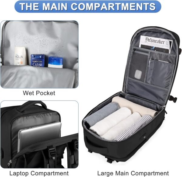 coofay Travel Backpack For Women Men Airline Approved Carry On Backpack Flight Approved Waterproof Sports Luggage Backpack Casual Daypack Small Hiking Backpack Black Backpack - Image 4