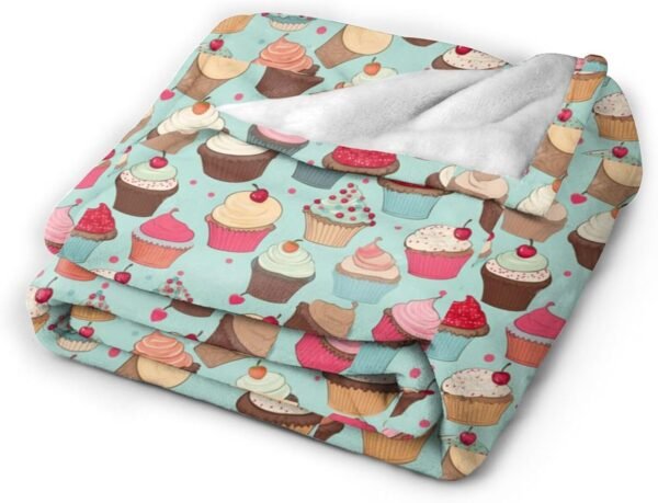 (Cupcake Pattern) Print Fall Throw Blanket Personalized Soft Flannel Blanket for Bed Couch Sofa, Blanket for Lightweight Fuzzy Cozy Blankets for Travel Office Home 60"X50" - Image 3
