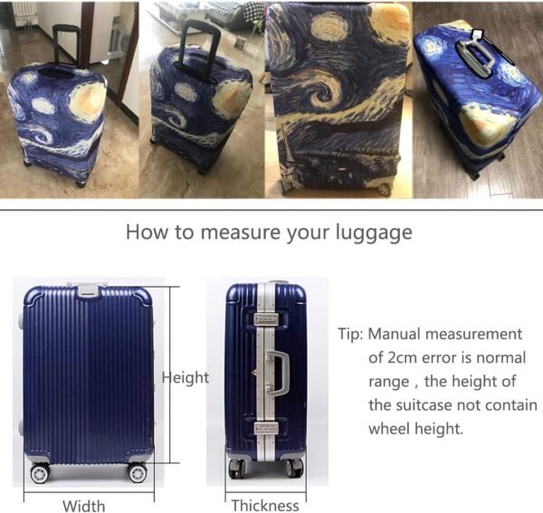 TRAVEL KIN Thickened Luggage Cover ，Washable Travel Gear Cover，18/24/28/32 Inch Suitcase Spandex Protective Cover (L(25"-28" luggage), Starry Night) - Image 3