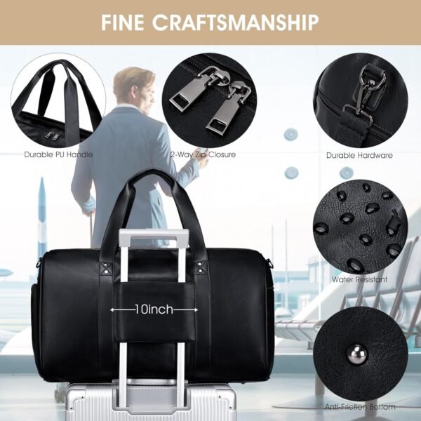 Wogarl 3PCS Leather Weekender Bag for Women Men Large Overnight Bag Travel Duffel Bag with Shoe Compartment Toiletry Packing Cube Carry On Bag Fit 21" Laptop(Black) - Image 5