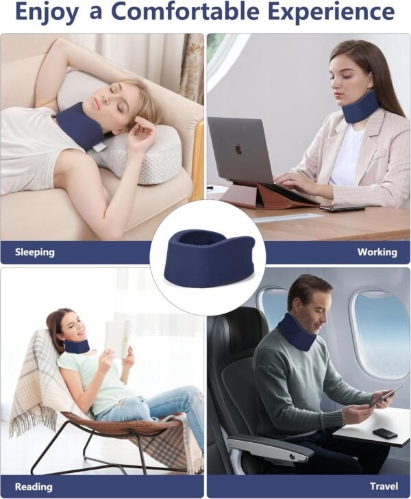 Neck Brace for Pain Relief & Sleep Apnea - 2024 Upgrade Washable Silicone Cervical Collar for Neck Pain and Support, Anti-Snoring Neck Brace for Sleeping (Dark Blue, 3.35 inch Height) - Image 7