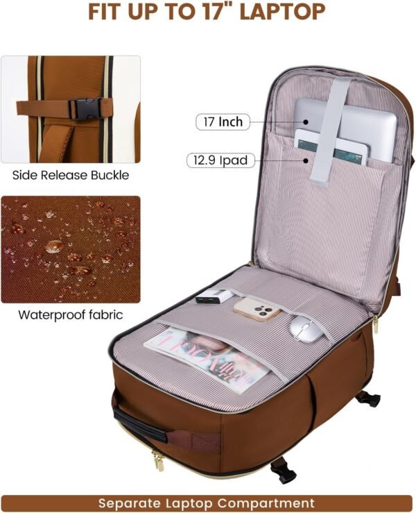 LOVEVOOK 50L Carry on Backpack for Women & Men with 3 Packing Cubes, Large Travel Backpack for Airplanes, TSA Personal Item Travel Bag with Laptop Pocket, Travel Essentials Airline Approved - Image 8