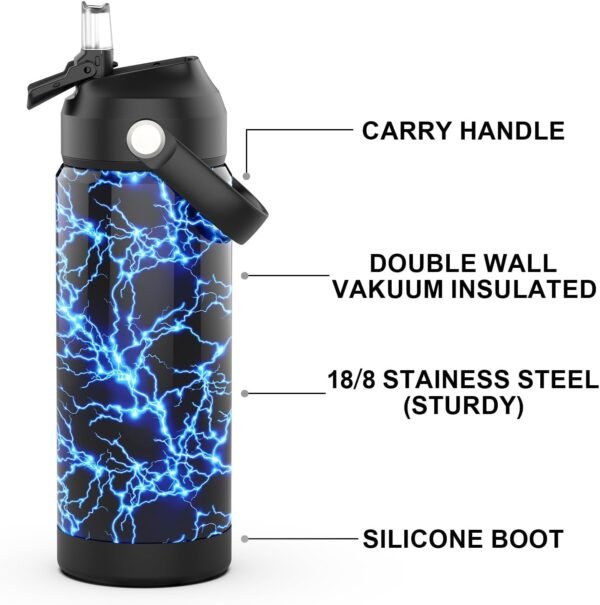 Kids Insulated Water Bottle with Straw,18oz Kids Cups with Stainless Steel Leak Proof for School Boys Girls（Lightning-18） - Image 3