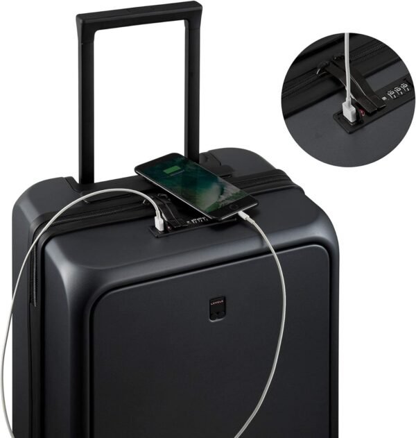 LEVEL8 Road Runner Pro Carry-On Luggage, 20” Lightweight PC Hardside Suitcase with Wheels, Spinner Trolley for Luggage with Front Compartment, Tsa Lock, Dark Grey - Image 2