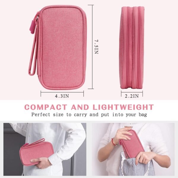 FYY Electronic Organizer, Travel Bag, Pouch, Carry Case Portable Waterproof Double Layers for Cable, Cord, Charger, Phone, Earphone Pink - Image 2