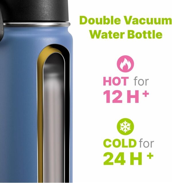 Kids Insulated Water Bottle with Straw-16 oz Stainless Steel Double Wall Vacuum Wide Mouth Water Bottle for School-Metal Travel Water Flask with Silicone Boot (Royal Blue) - Image 3
